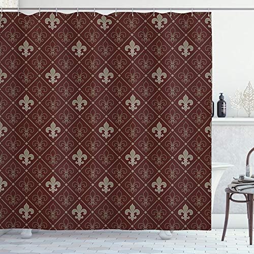 Ambesonne Fleur De Lis Shower Curtain Set Green Maroon 1