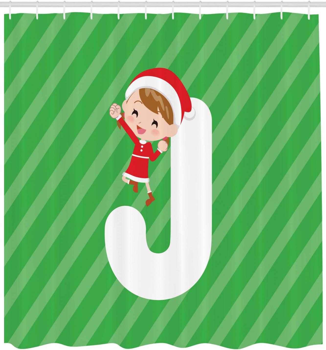 Ambesonne Christmas Alphabet J Letter Happy Girl Shower Curtain Set