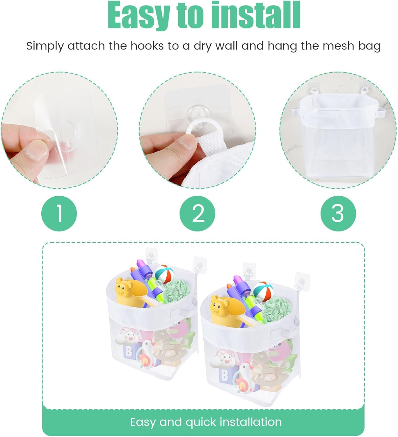 LYDODOKA 2Pcs Bath Toy Storage Holder with 4 Hooks