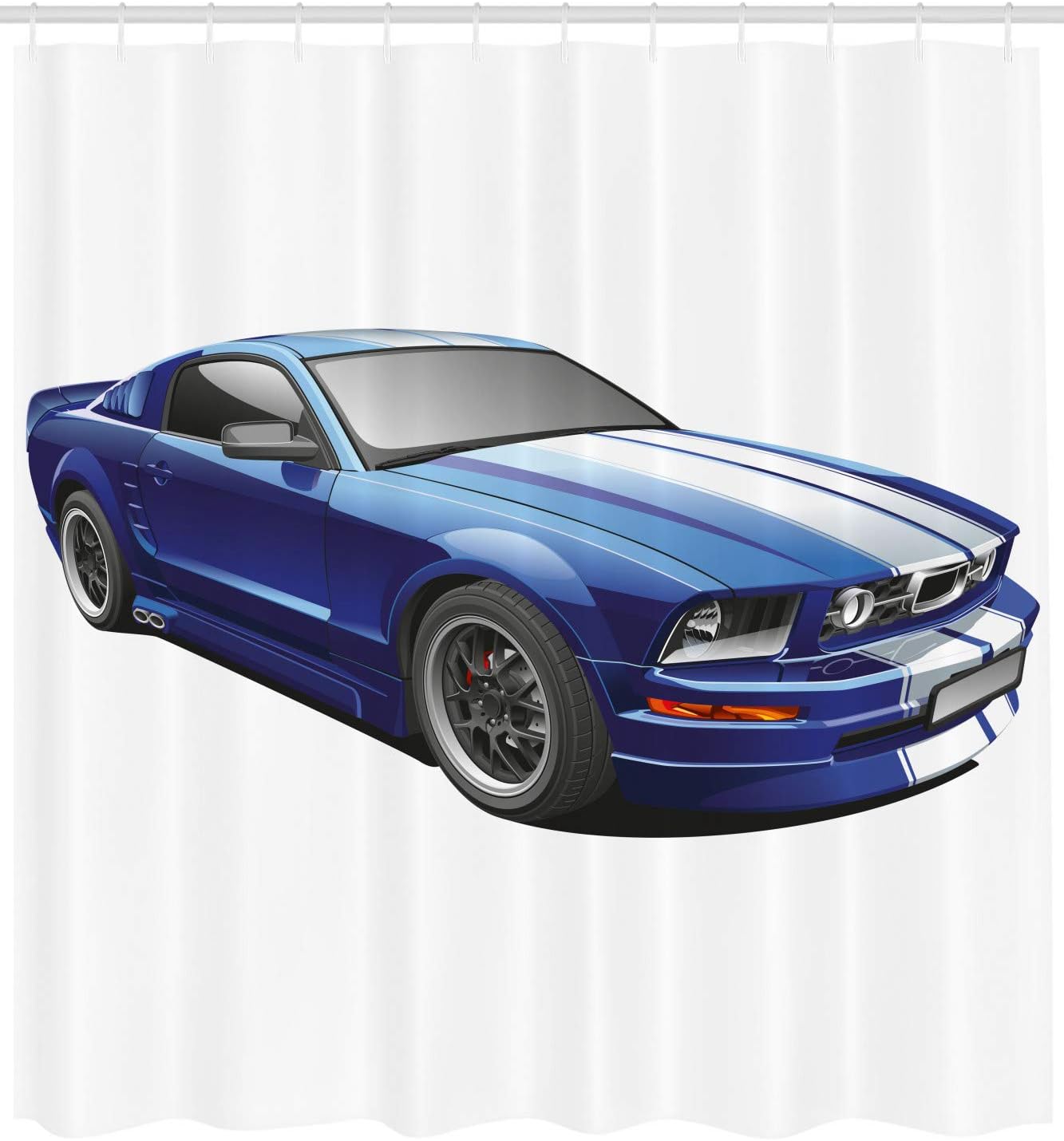 Ambesonne Teen Room Shower Curtain with 12 Hooks Blue Grey Car Racing Theme