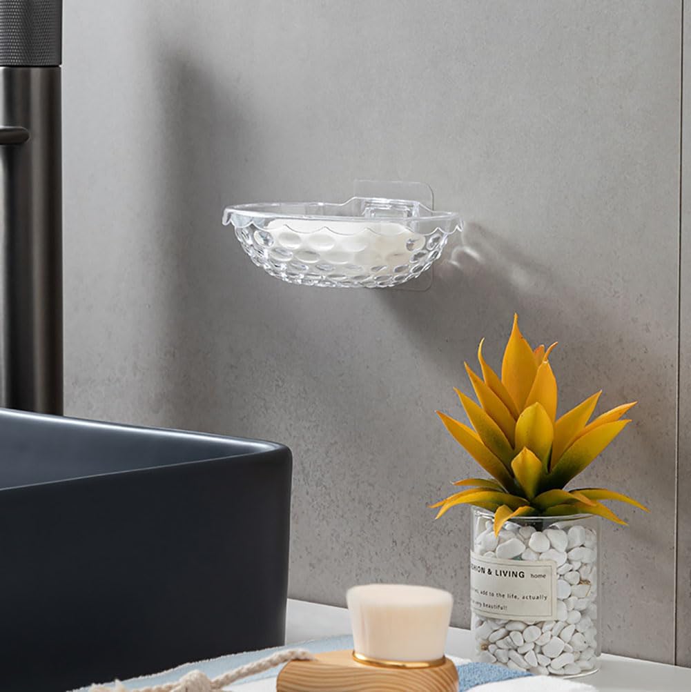Clear Wall Mounted Soap Dish Sturdy Plastic No Drilling