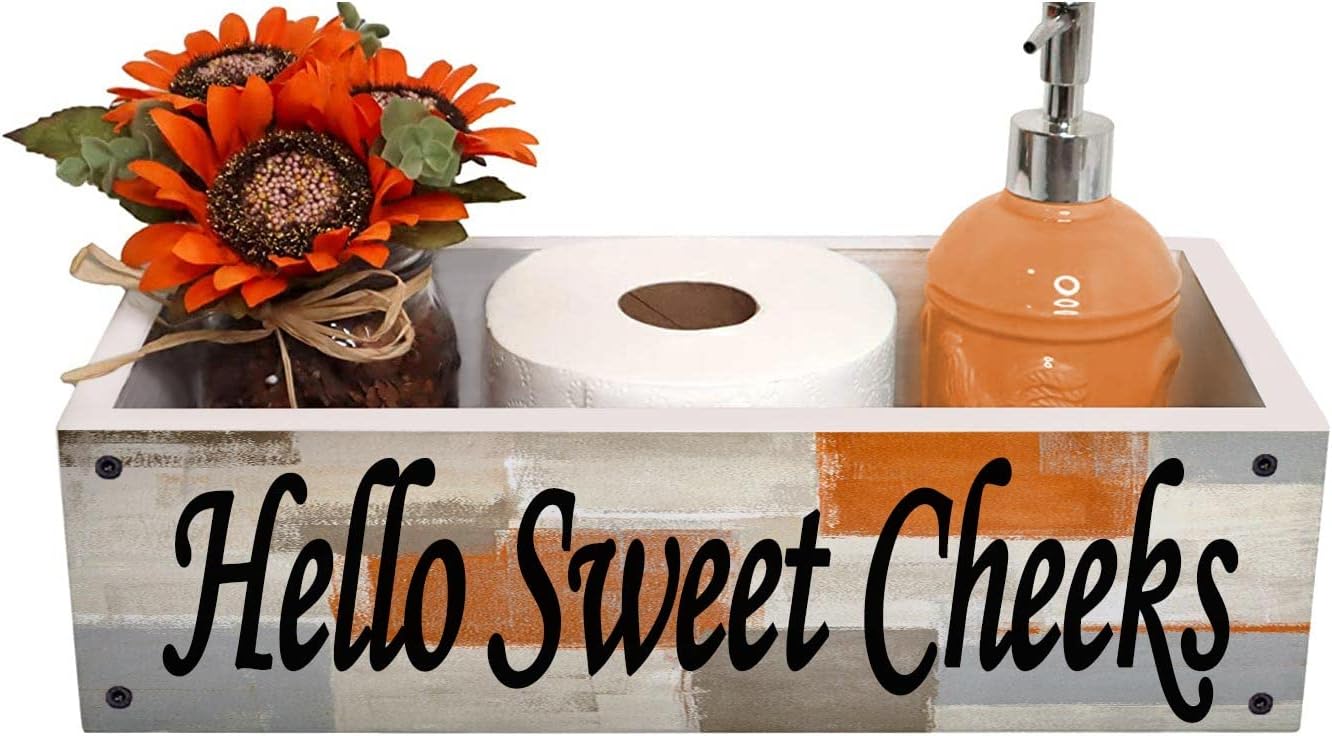 Lnond Rustic Wooden Toilet Paper Basket with Handles Orange
