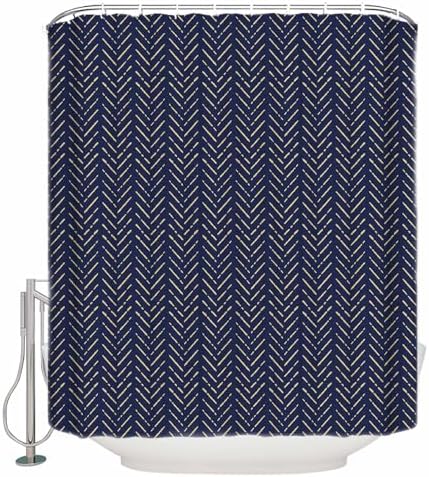 ZOE GARDEN Navy Blue Gold Striped Shower Curtain Set 1