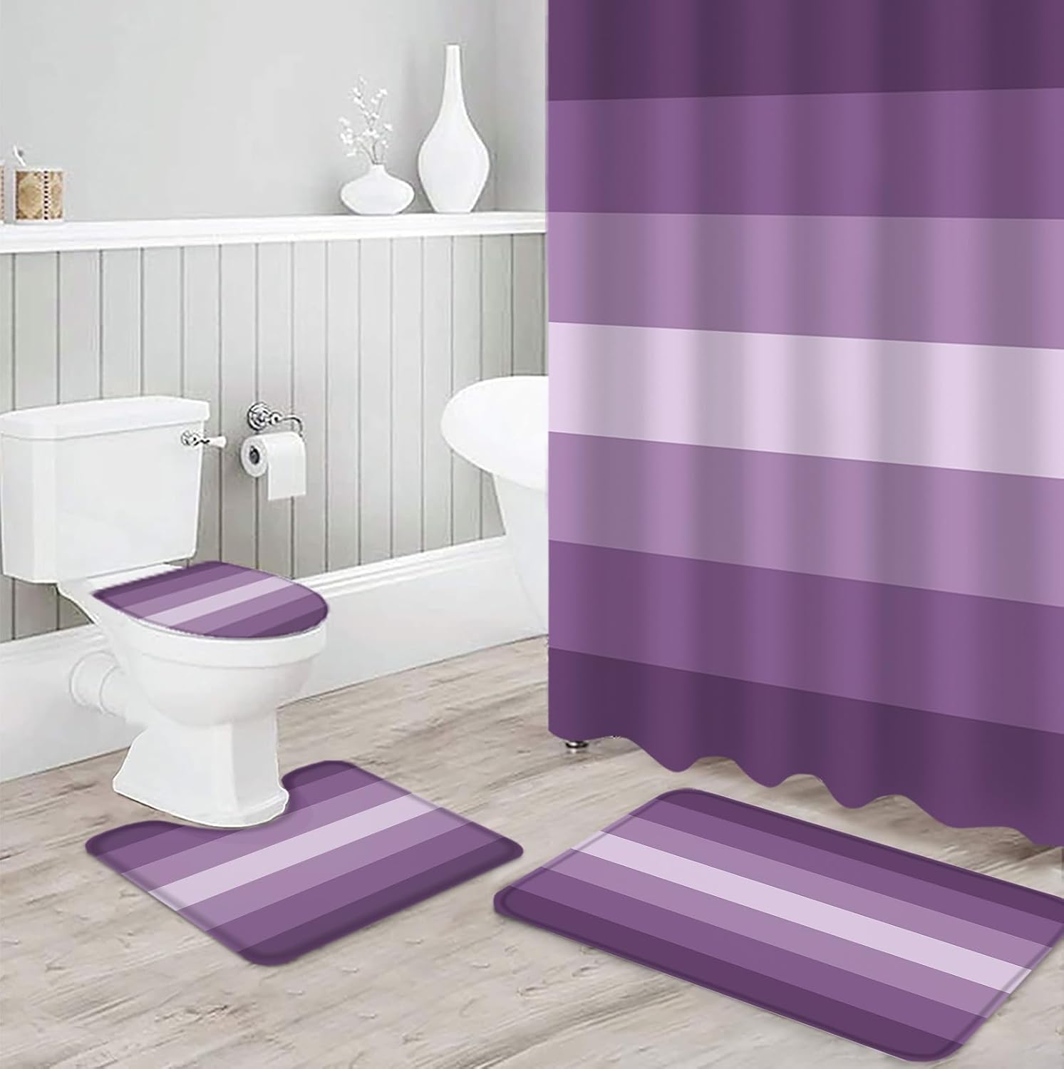 ZOE GARDEN Geometric Purple Bathroom Set with 12 Hooks