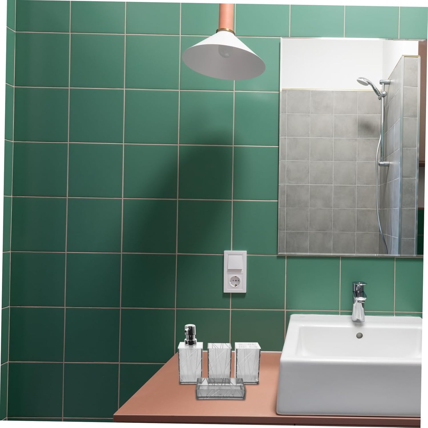 Alipis Bathroom Accessory Set with Shampoo Dispenser and Toothbrush Holder
