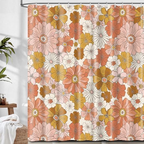 BAUCIWLD Retro Boho Flower Shower Curtain Set with 12 Hooks 1