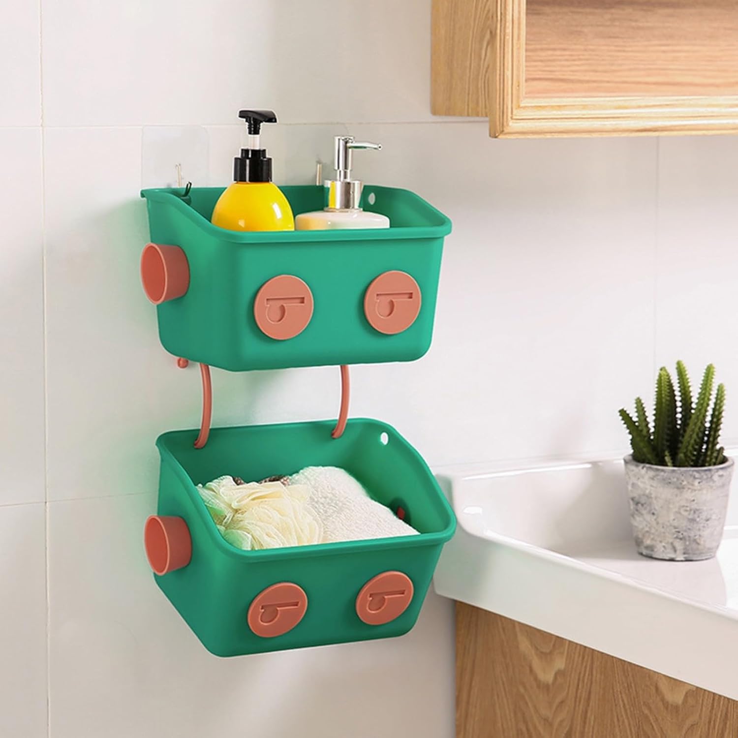 Shower Storage Basket With Hooks No Drilling Grey Organizer