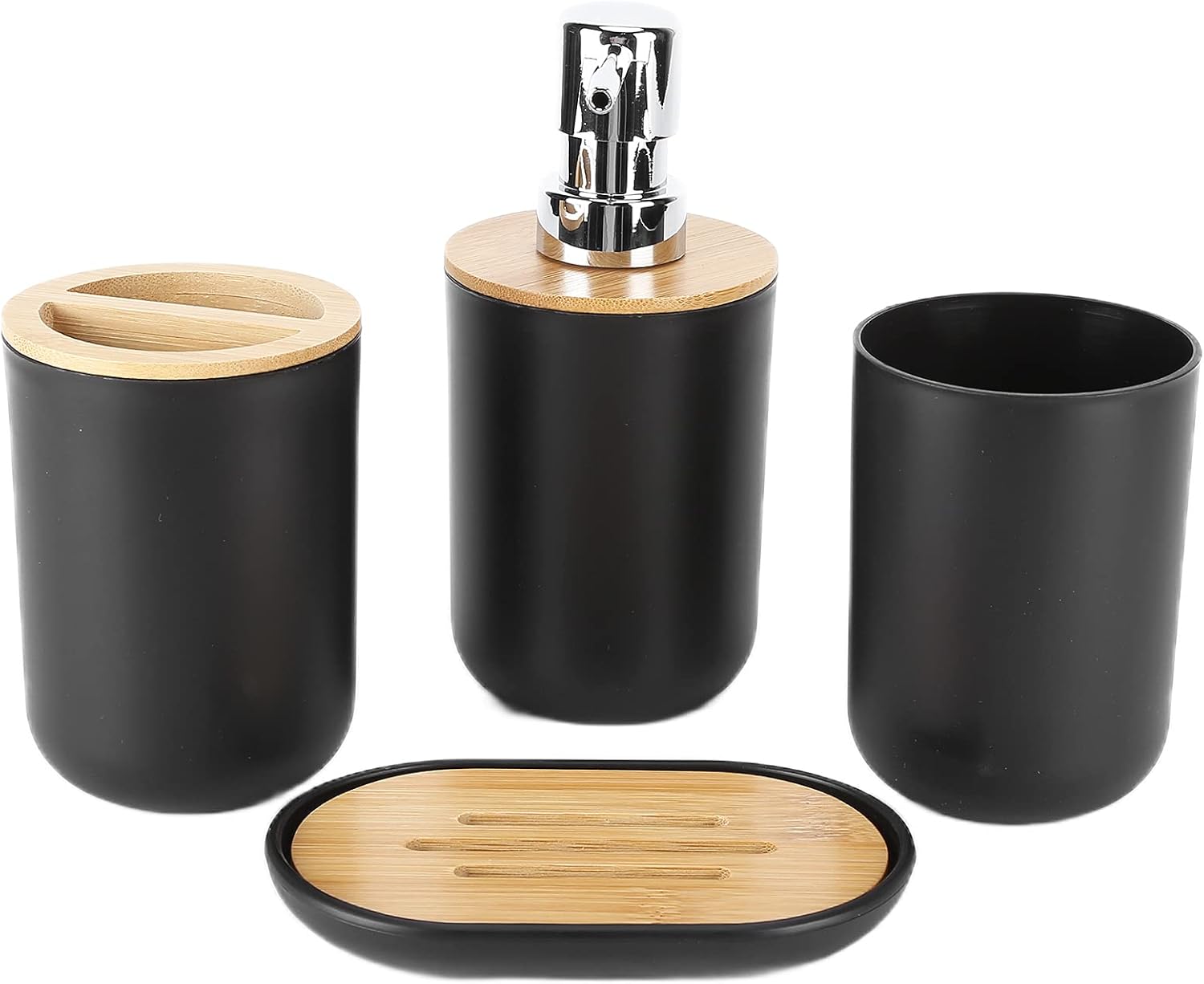 EBTOOLS Set of 4 Bathroom Accessories in Plastic and Bamboo