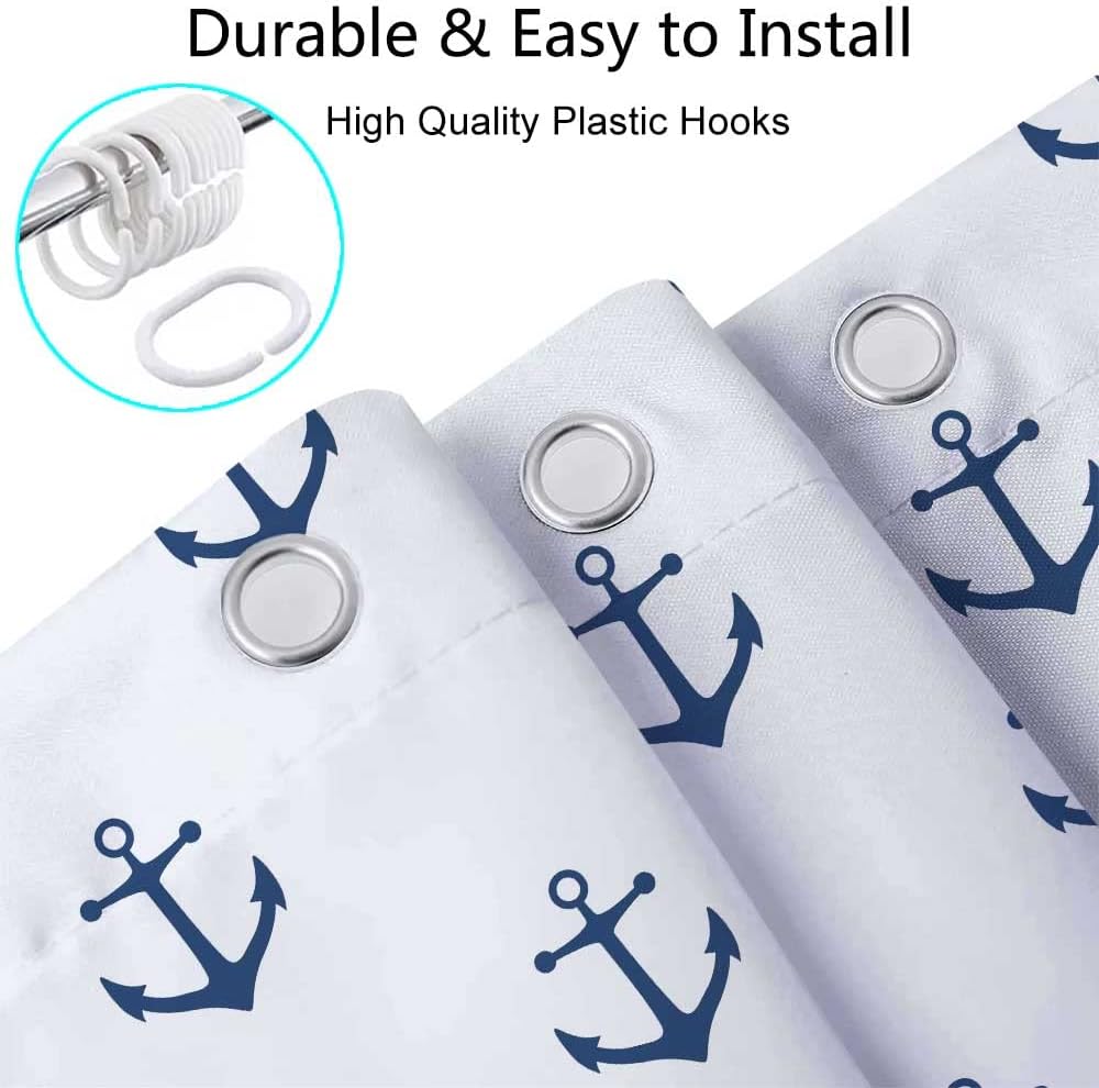 DYNH Nautical Anchor Shower Curtain Set 72x72 Inch Navy Blue