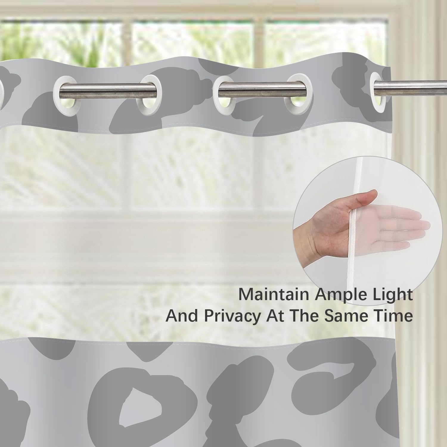 Cognitixx No Hook Shower Curtain Set Snow White and Leopard Grey Scale