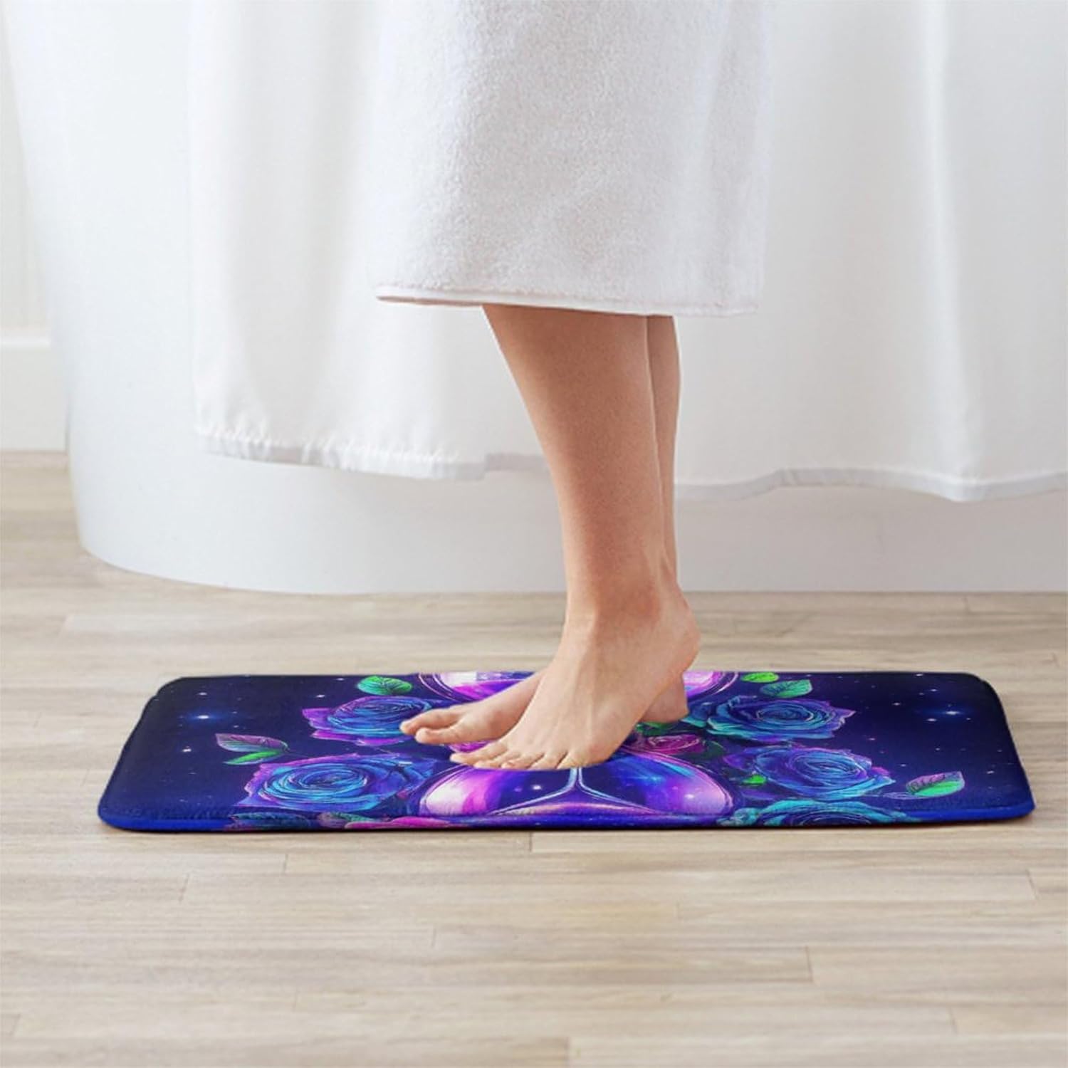 BoomDragon Anti-Slip Bath Mat with Trippy Magic Flowers Art