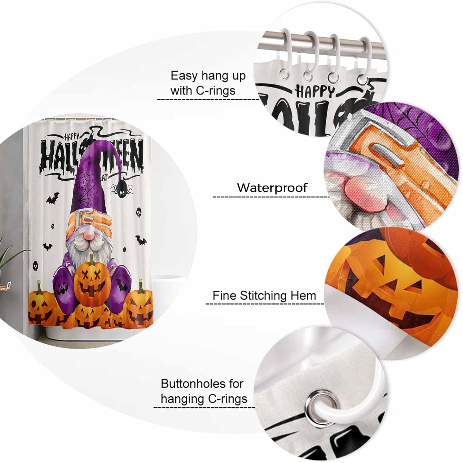 ZOE GARDEN Halloween Gnomes Shower Curtain Set