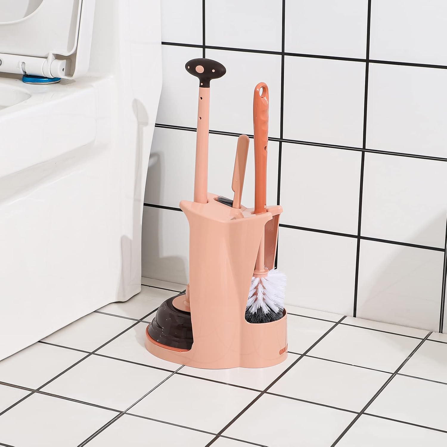 Cq Acrylic Toilet Brush and Plunger Set with Holder - Pink 1 Set