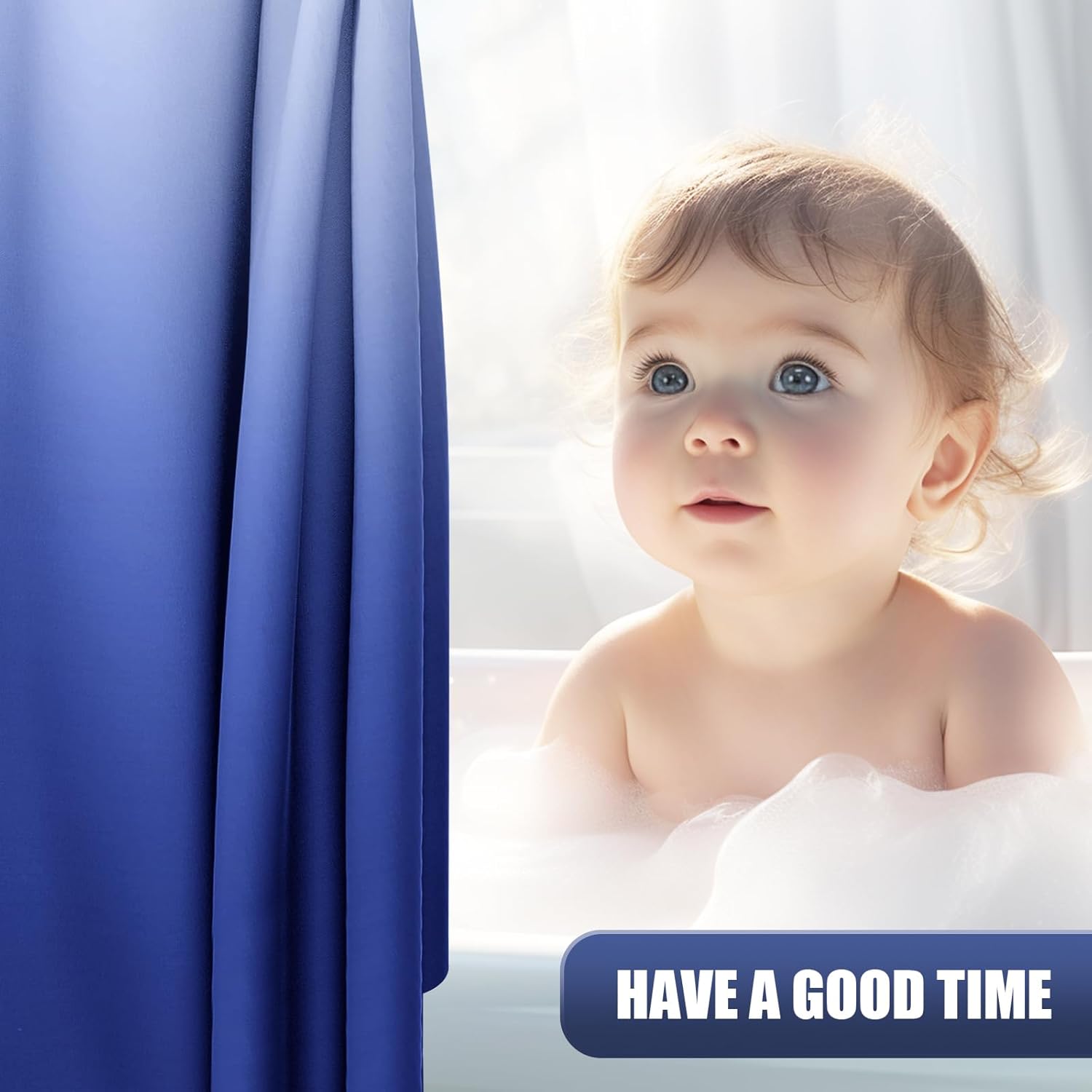 OLANLY Luxury Royal Blue Ombre Shower Curtain Set with 12 Hooks 72x72 Inches