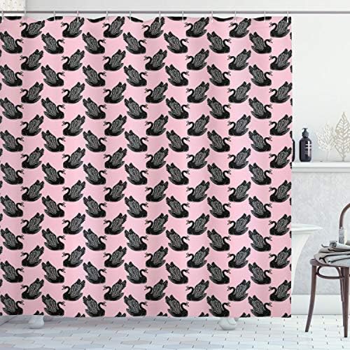 Ambesonne Swan Shower Curtain Set 69x70 Inches with 12 Hooks Pale Pink Black