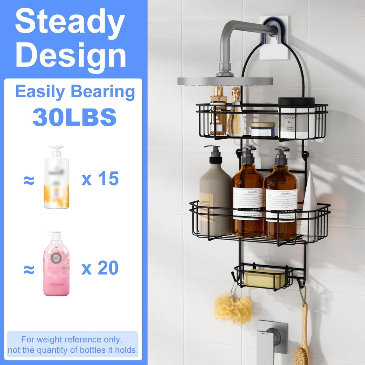 LEEDA 3-Tier Hanging Shower Caddy with Soap Basket