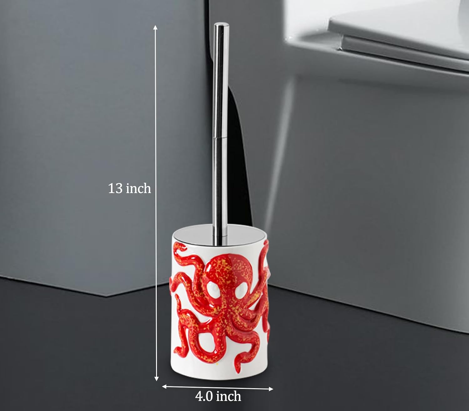 Octopus Toilet Brush Holder Set with Adjustable Handle 1