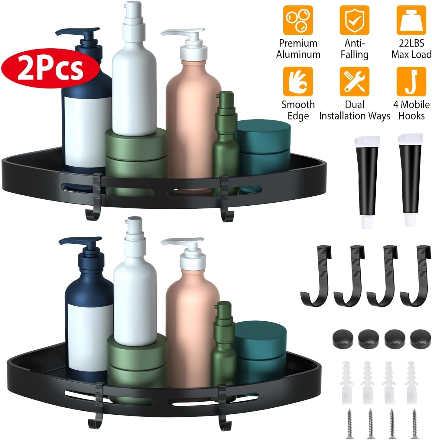 2Pcs Corner Shower Caddy Shelf with Adhesive Mount 1