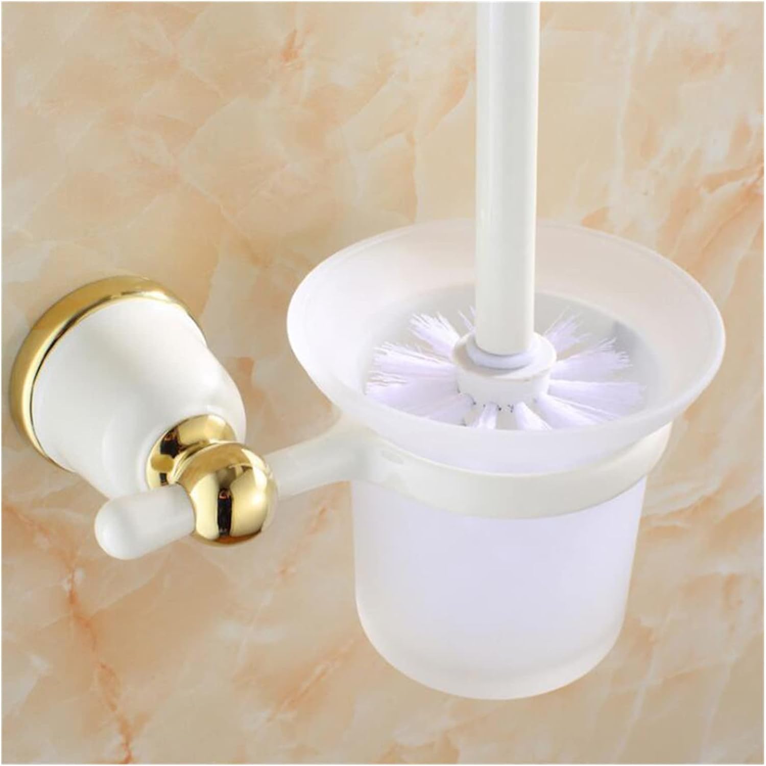 INPETS Porcelain Toilet Brush Holder with Brass Trim