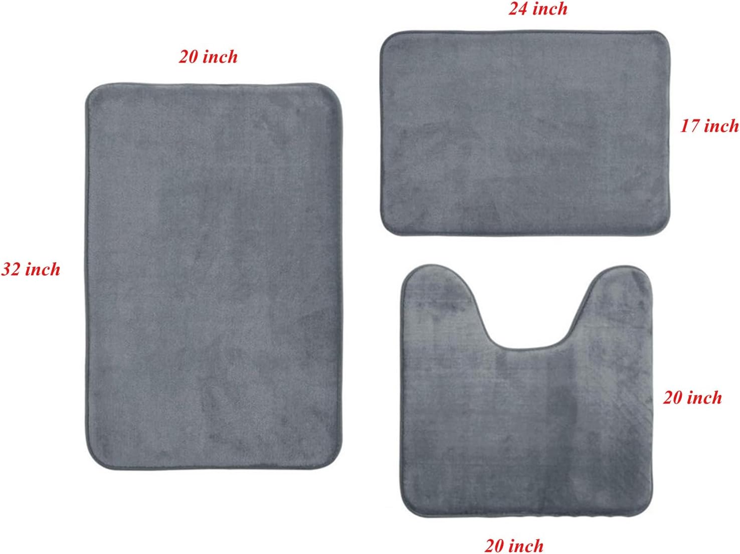 Scceatti 3 Piece Bath Mat Set Non-Slip Velvet Rugs
