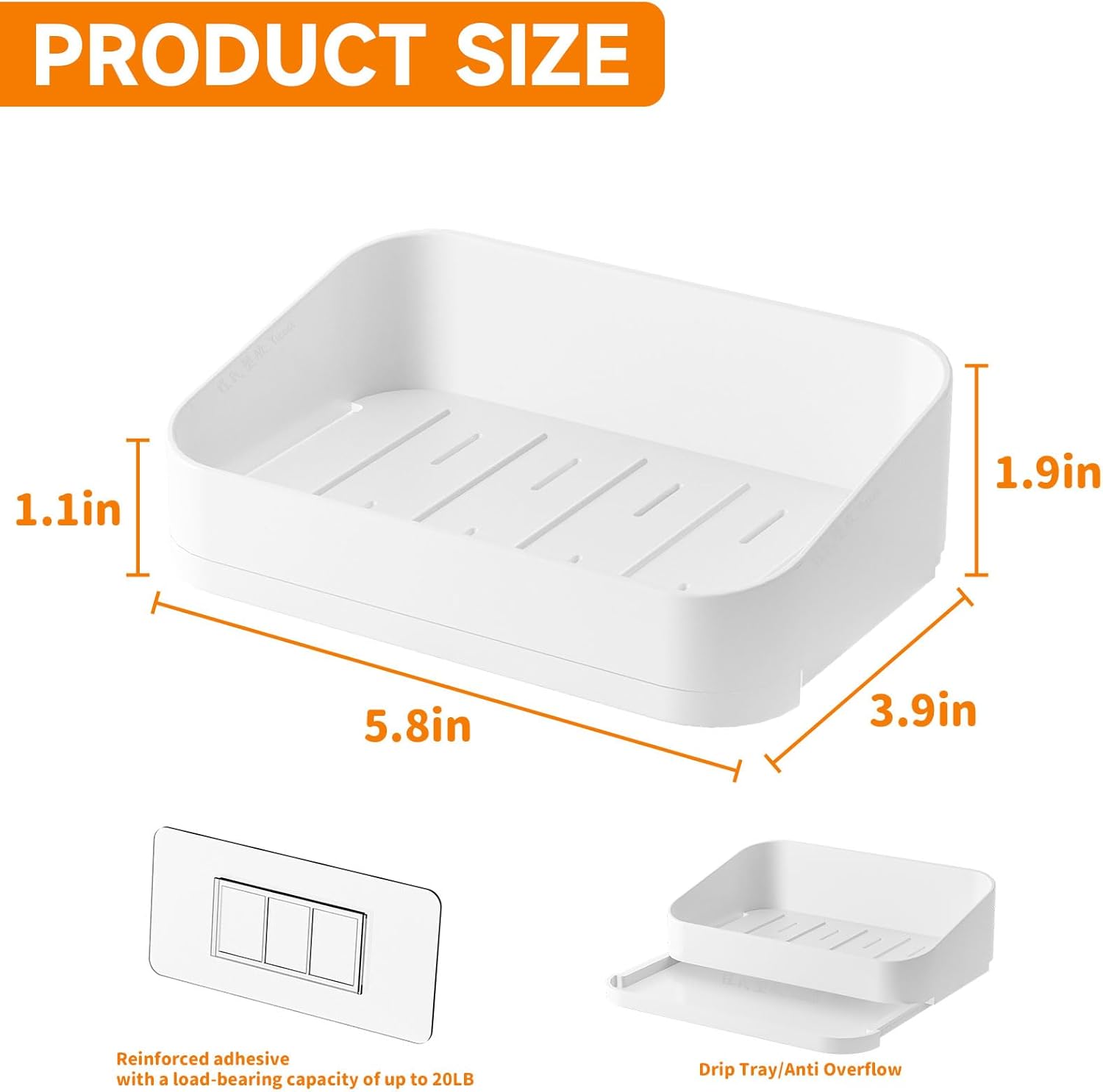 SUOXING Adhesive Soap Holder for Shower Wall White Plastic 2 Pack