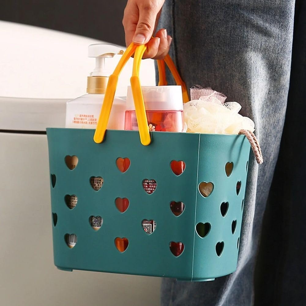 1PCS Heart-Shaped Portable Shower Basket with Handle
