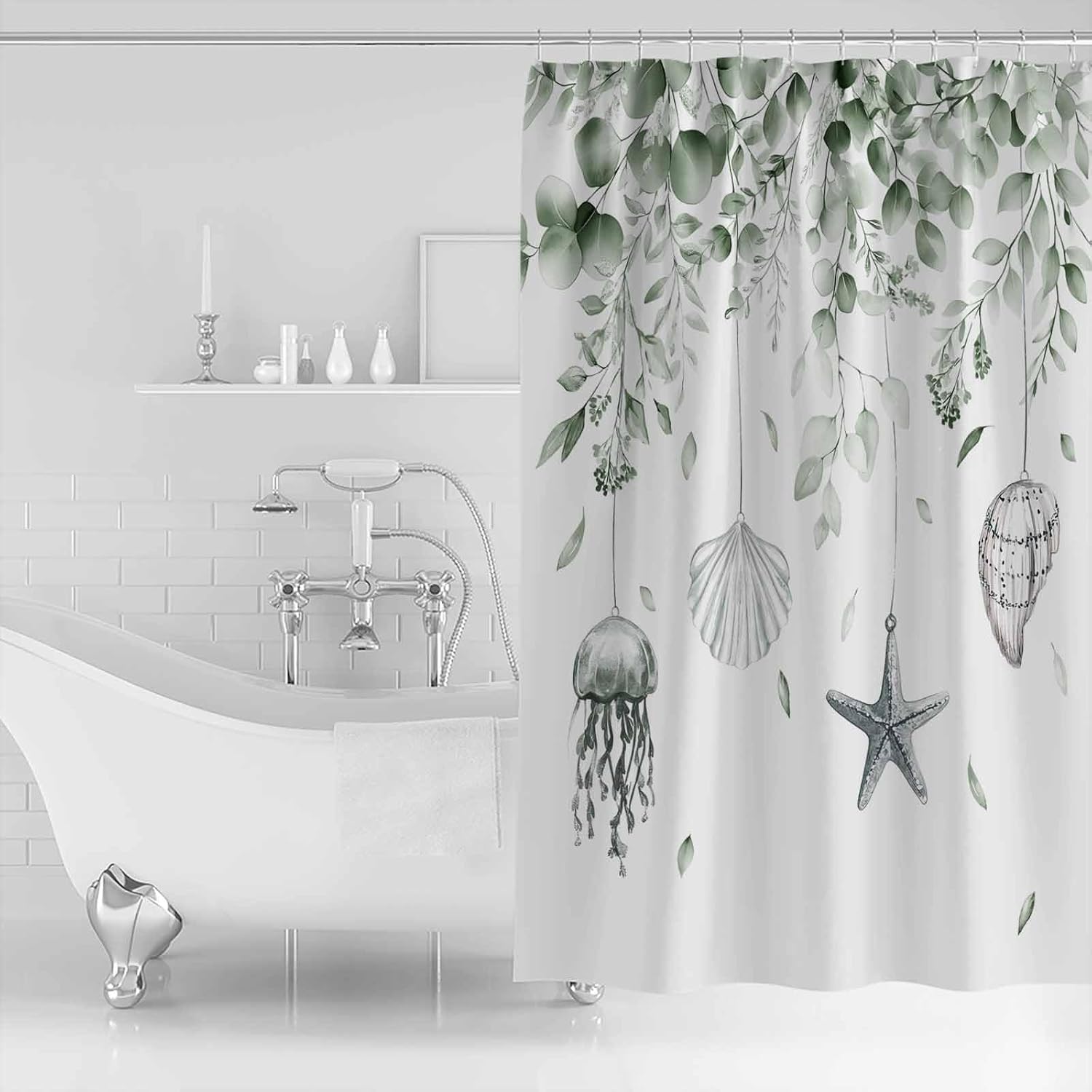 Coastal Eucalyptus Shower Curtain Set with Hooks