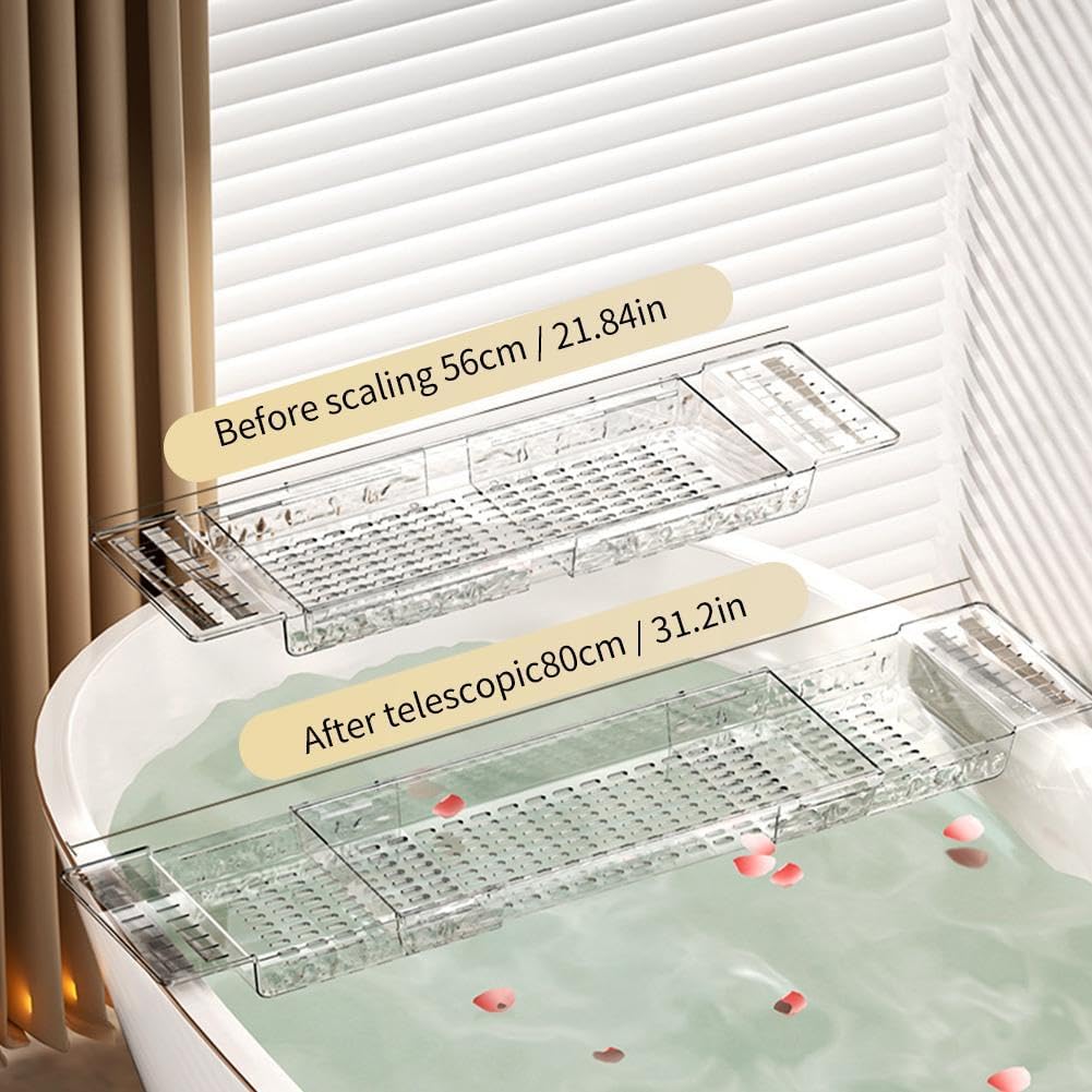 Clear Acrylic Expandable Bathtub Tray with Anti-Slip Design