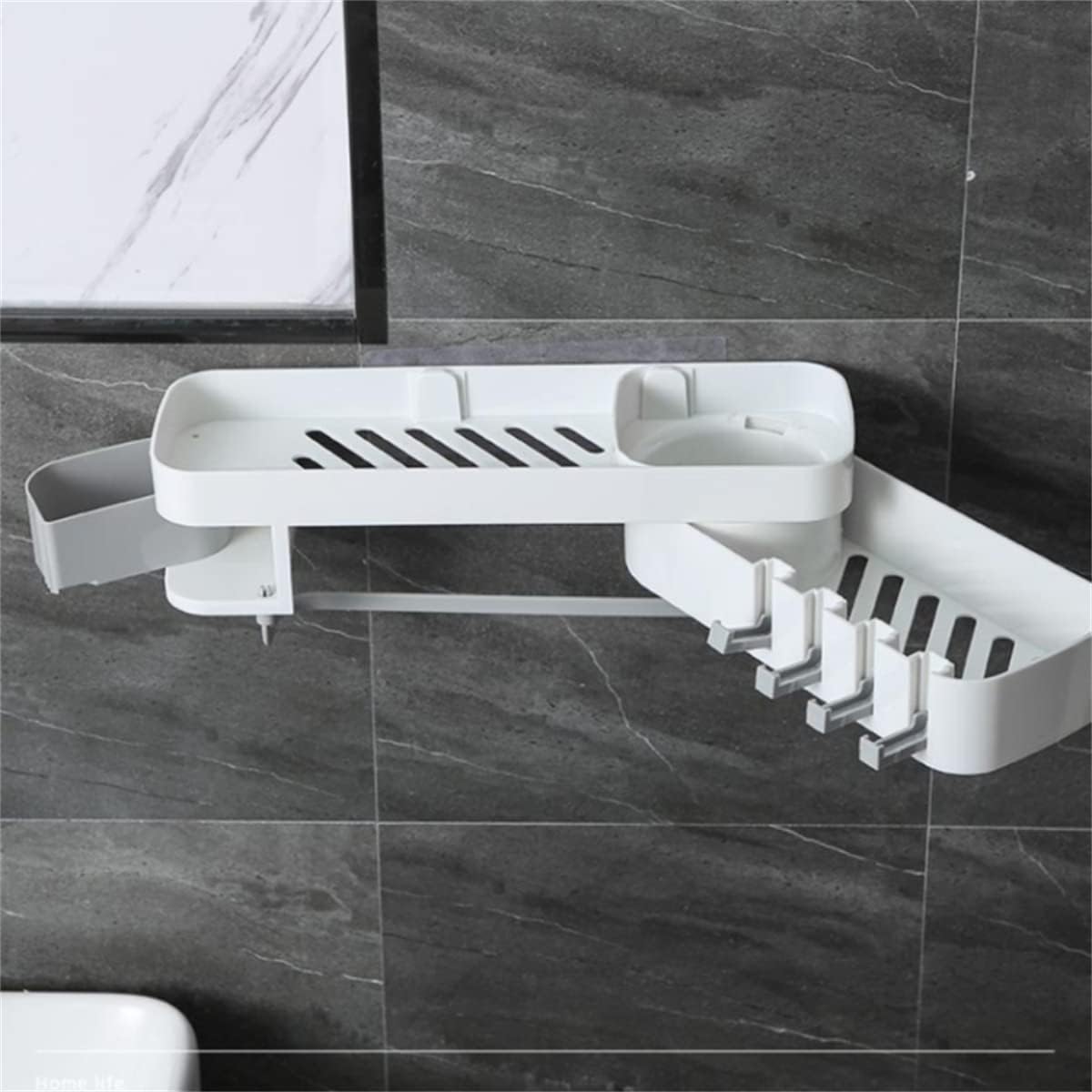 OWOT Adhesive Shower Caddy with 4 Hooks and Expandable Design