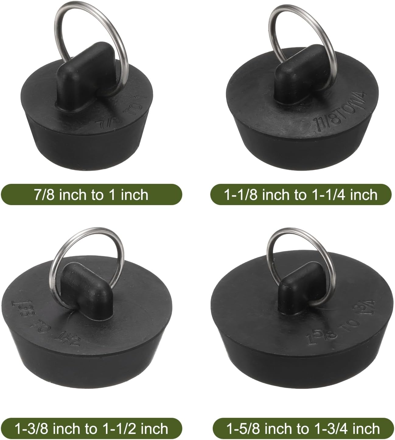Uxcell 4Pcs Drain Stoppers with Hanging Ring - 4 Sizes Black