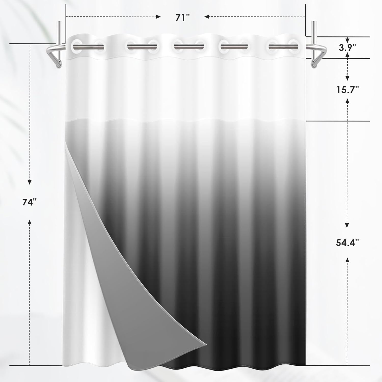 Nesphy No Hook Ombre Shower Curtain Set 71x74 Inch