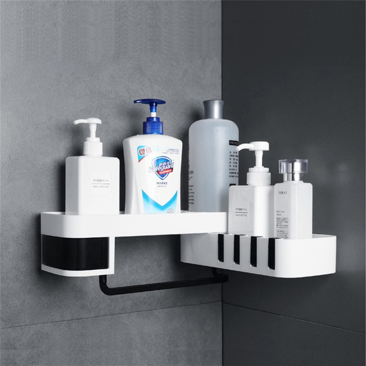 OWOT Adhesive Shower Caddy with 4 Hooks and Expandable Design