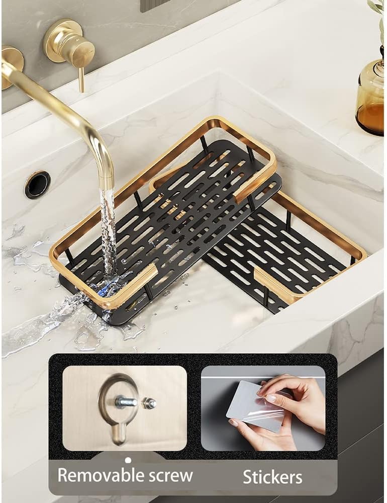 Shower Caddy Organizer Rack with Suction Cups Black Gold Aluminum