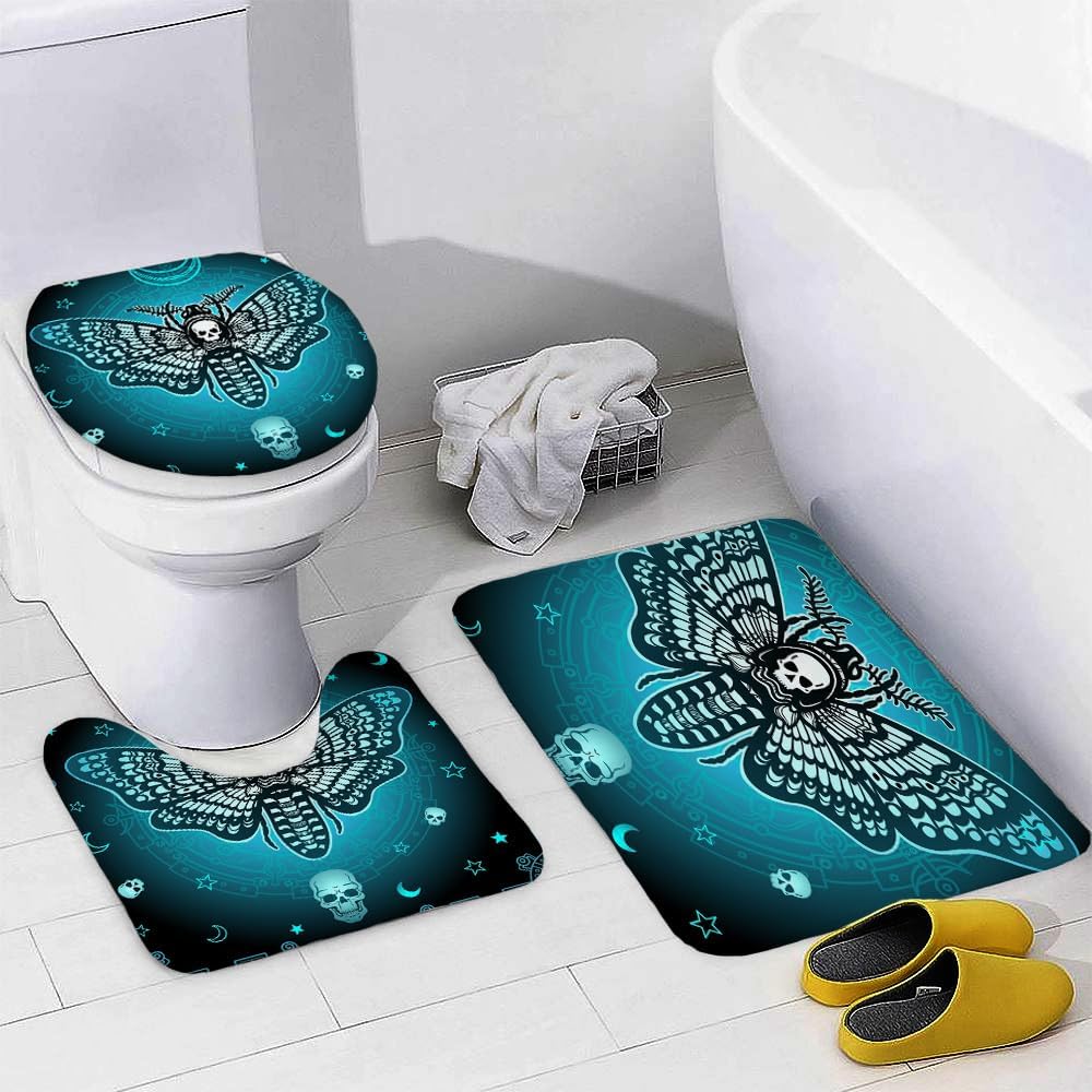 4 Pcs Death Moth Theme Shower Curtain Set with Rug and Mat