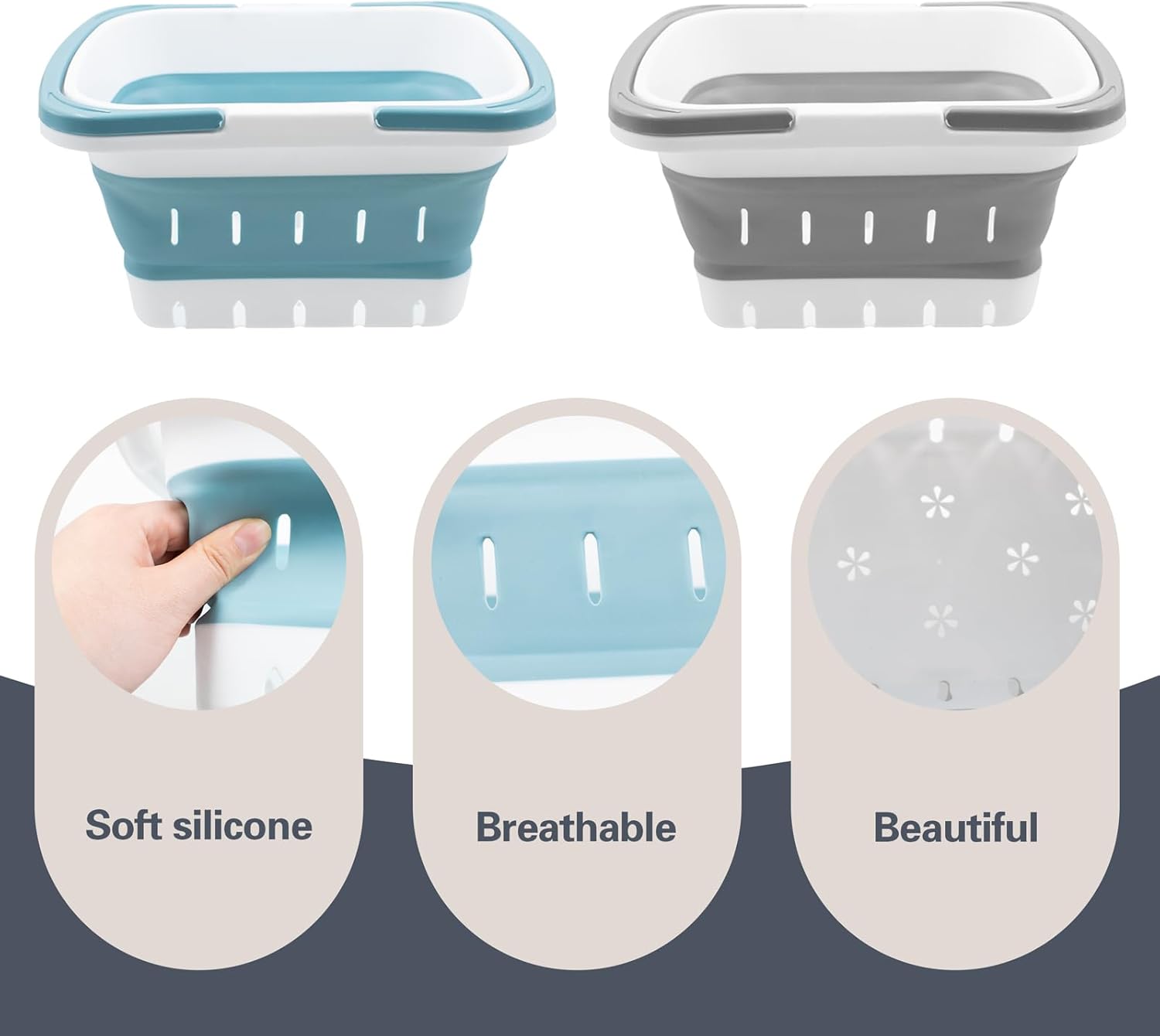 2 PCS Foldable Shower Caddy Baskets Grey and Blue