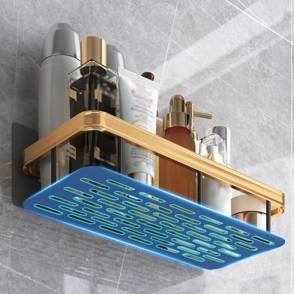 Shower Caddy Organizer Rack with Suction Cups Black Gold Aluminum