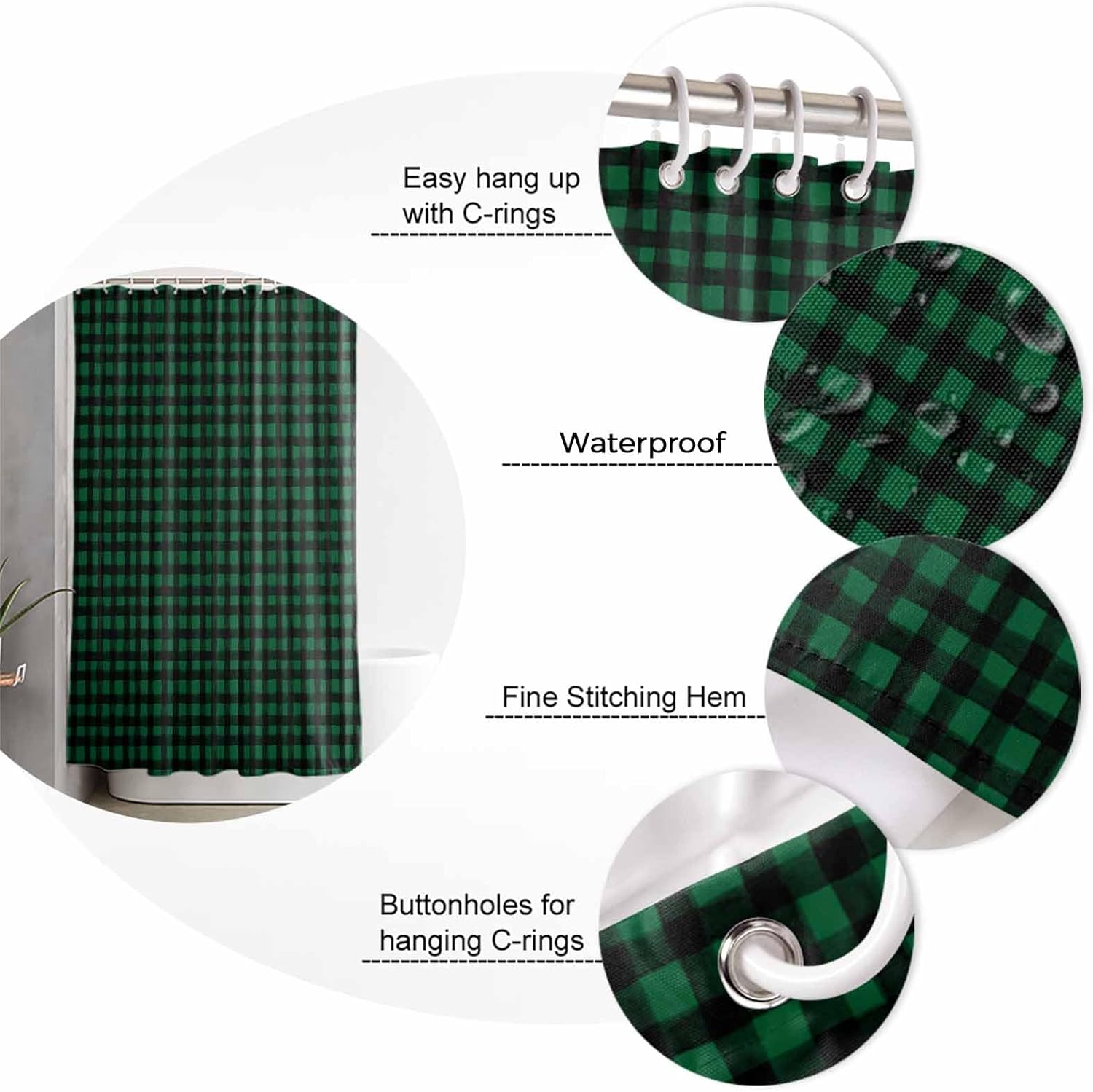 ZOE GARDEN Farmhouse Plaid St Patricks Day Shower Curtain Set