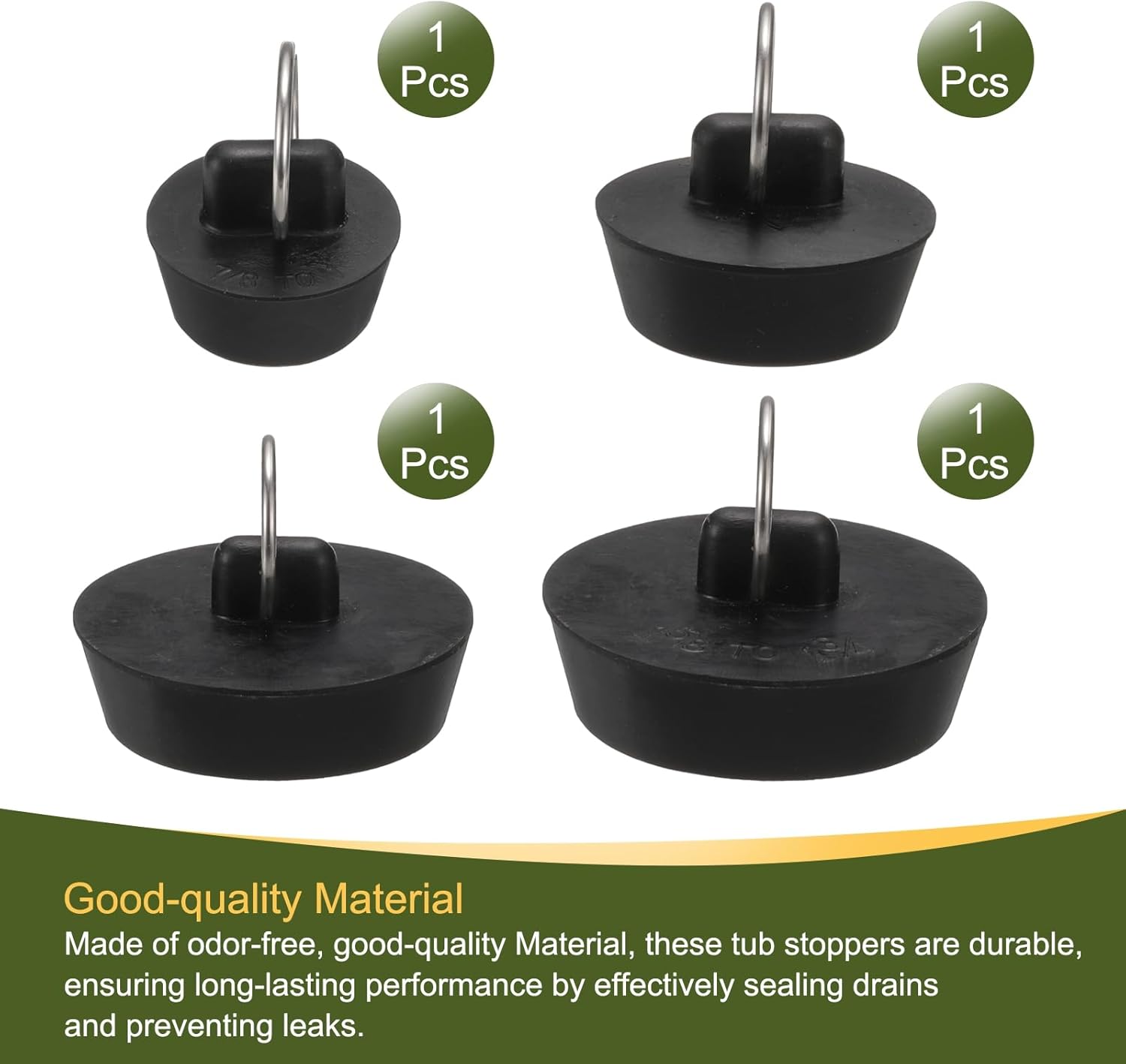 Uxcell 4Pcs Drain Stoppers with Hanging Ring - 4 Sizes Black