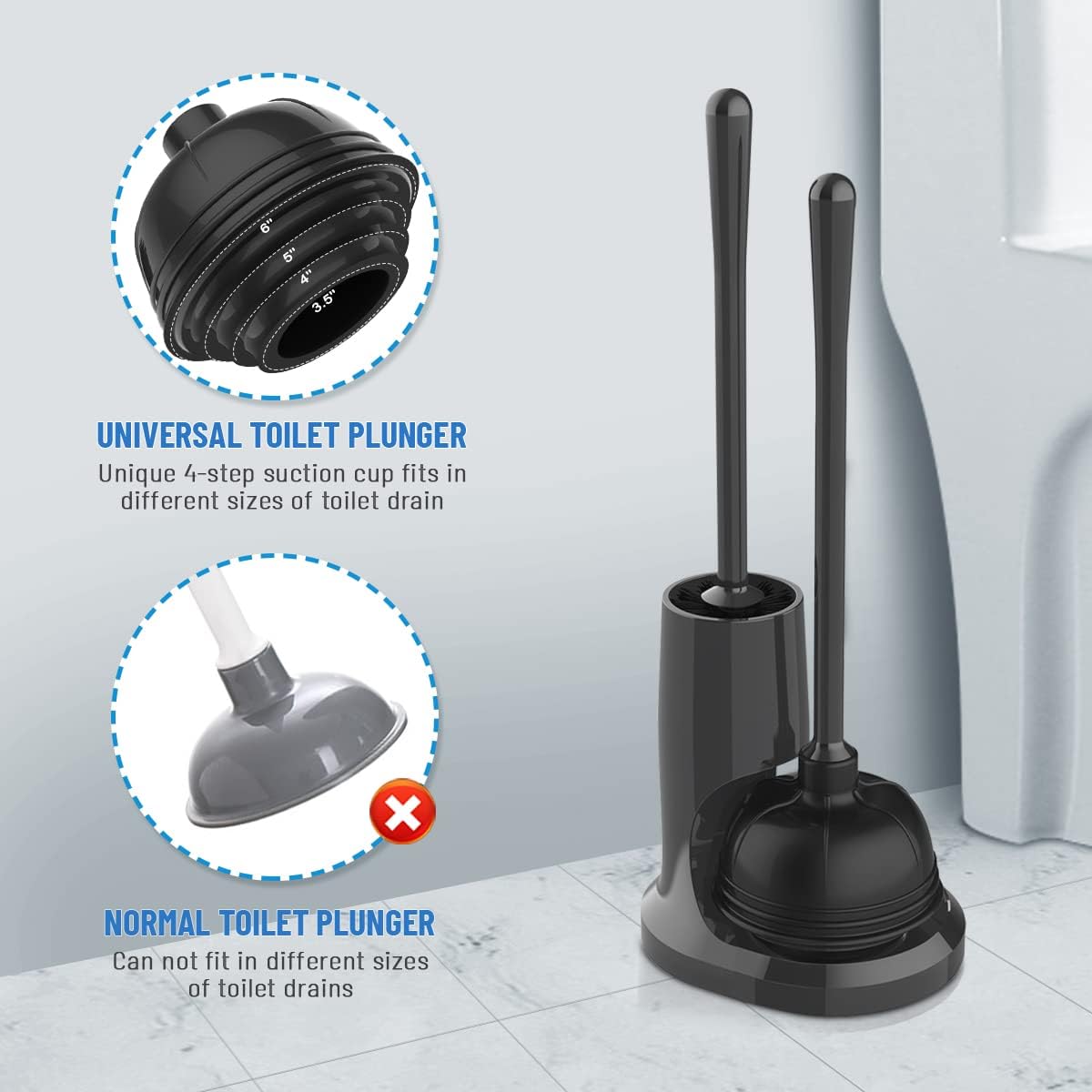 UPTRONIC 4 Pack Toilet Plunger and Brush Set