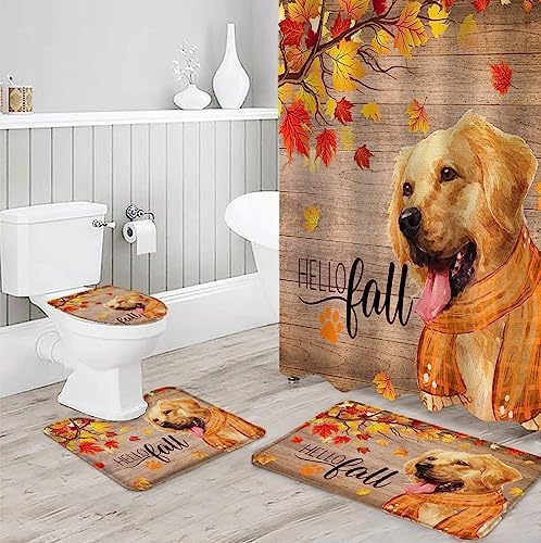 ZOE GARDEN Thanksgiving Shower Curtain Set with Mat and Hooks
