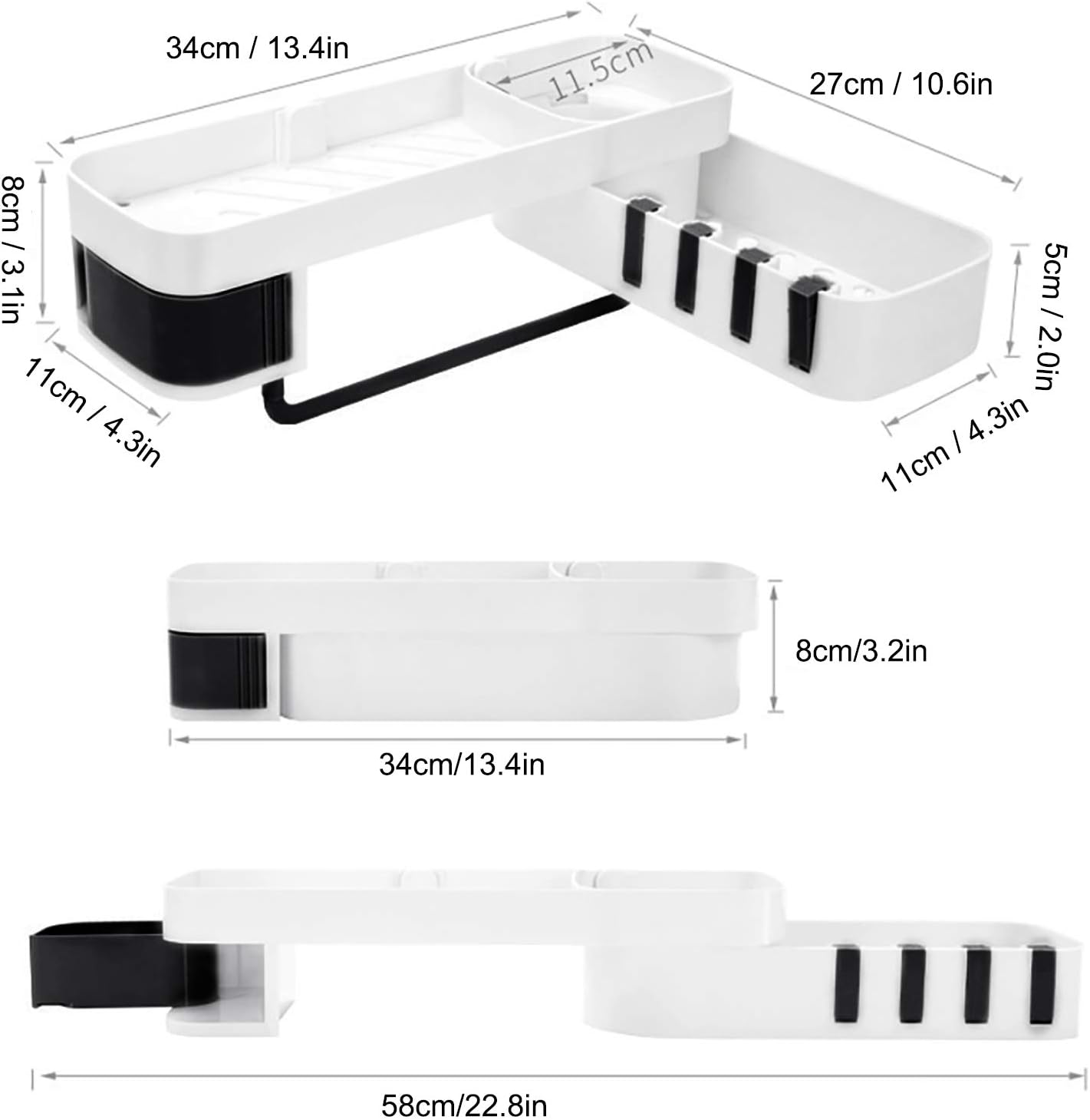 DriKou 180-Degree Rotatable Bathroom Corner Shelf