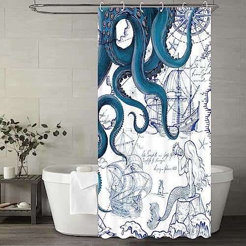Fungarth Nautical Octopus Shower Curtain Blue 36x72