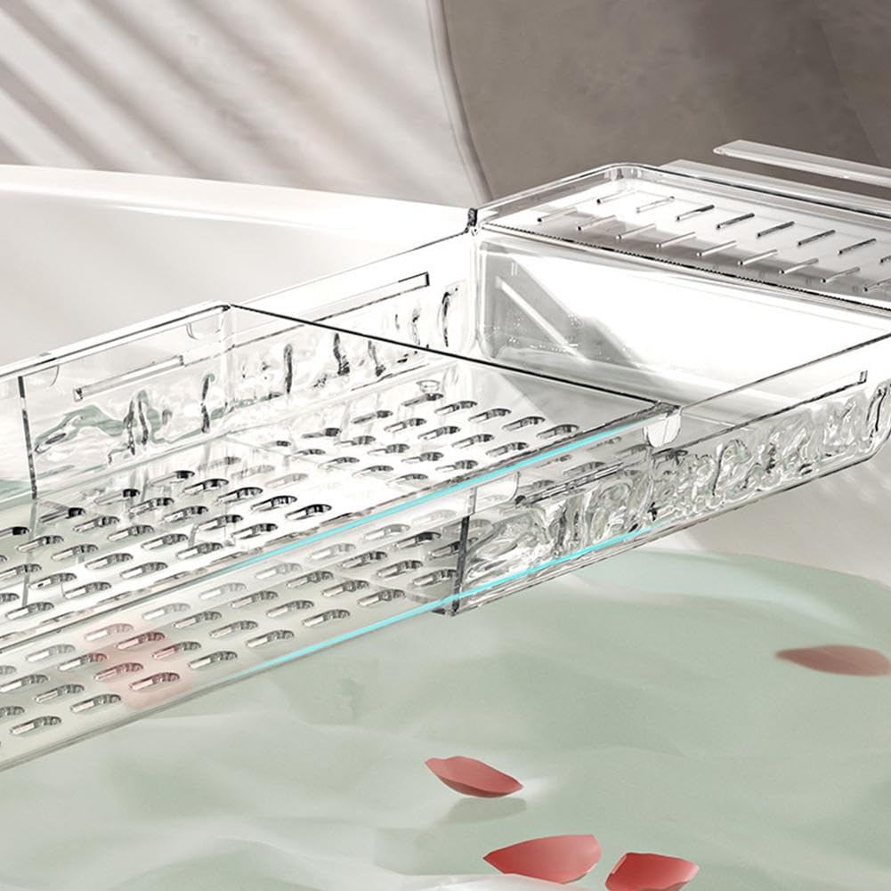 Clear Acrylic Expandable Bathtub Tray with Anti-Slip Design