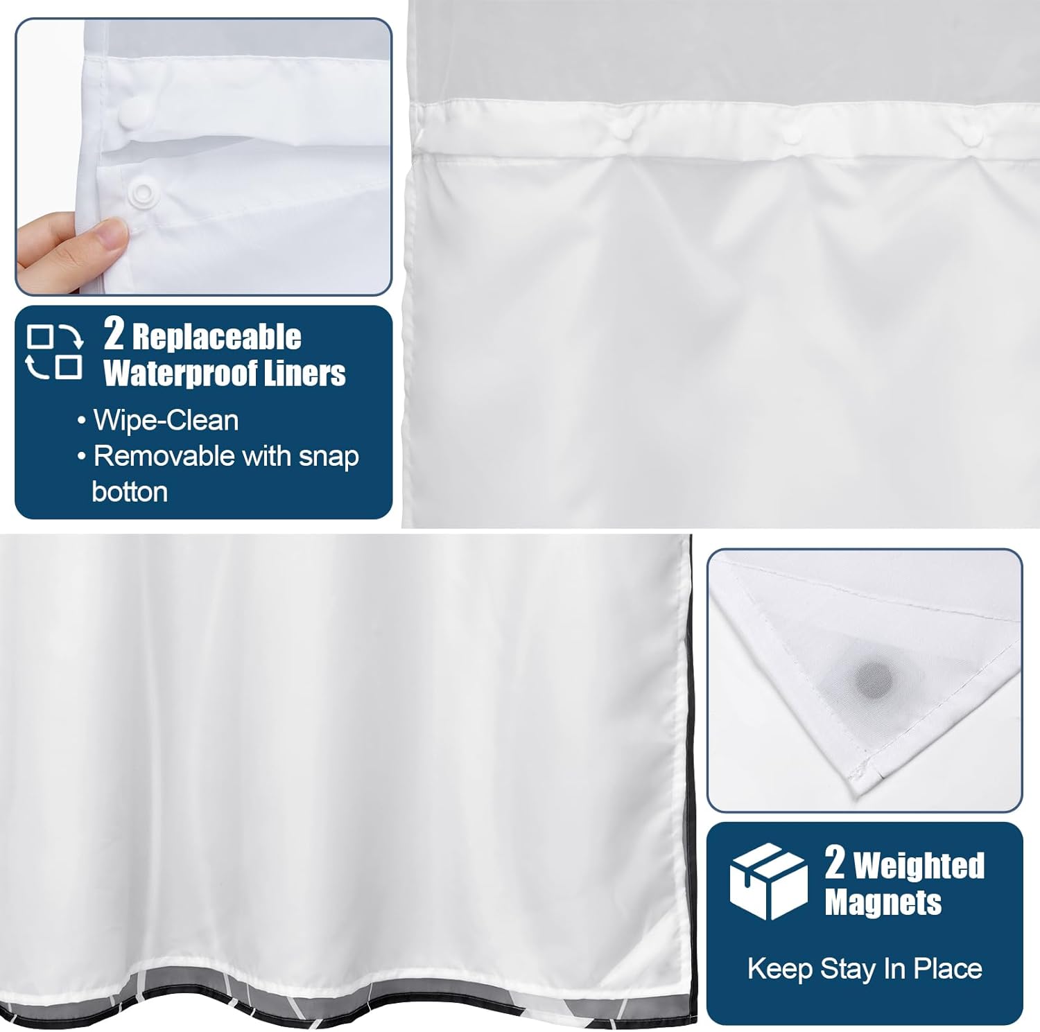Likiyol Black Ombre No Hook Shower Curtain Set with 2Pcs Liner