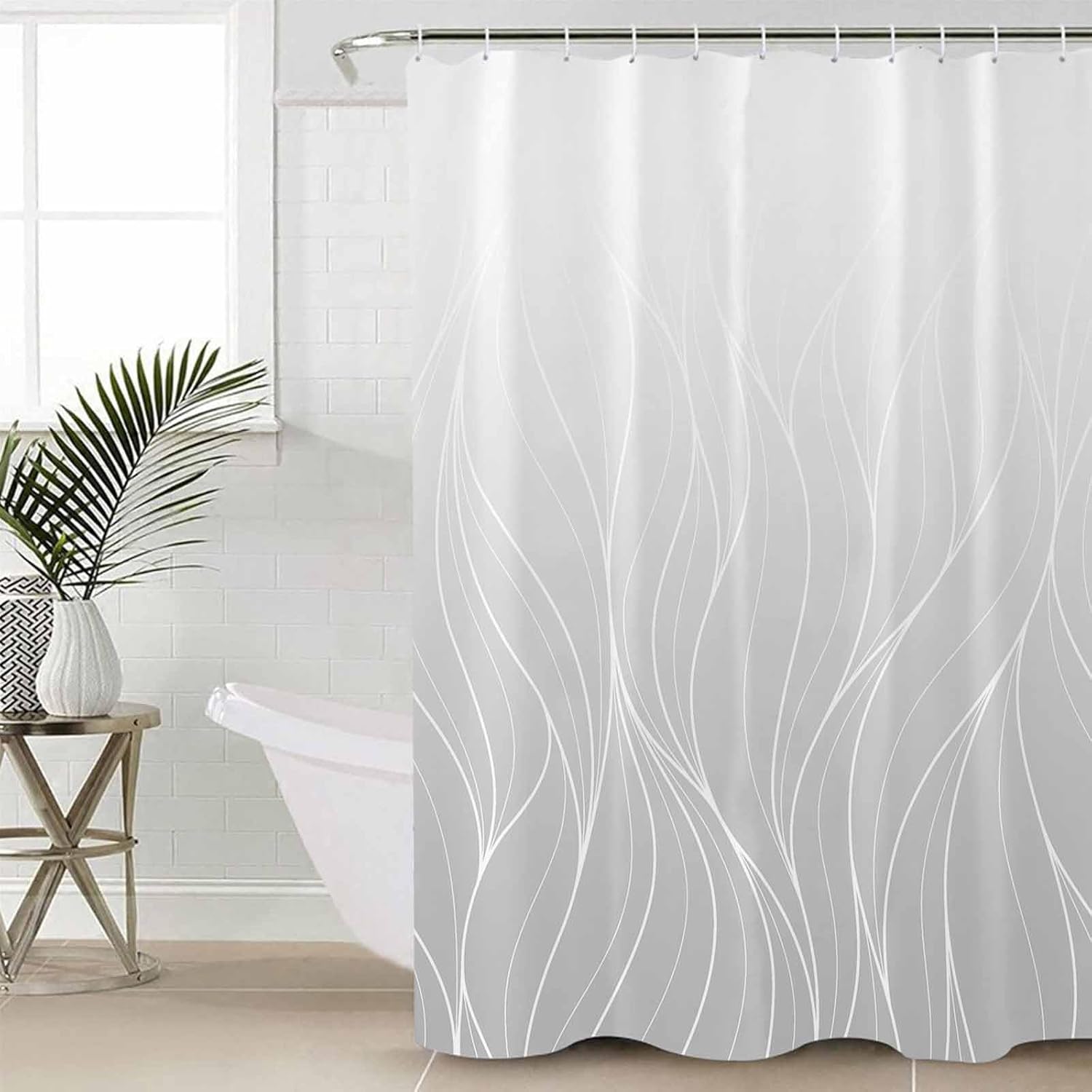 ZOE GARDEN Grey Striped Gradient Shower Curtain Set with Hooks 72x96