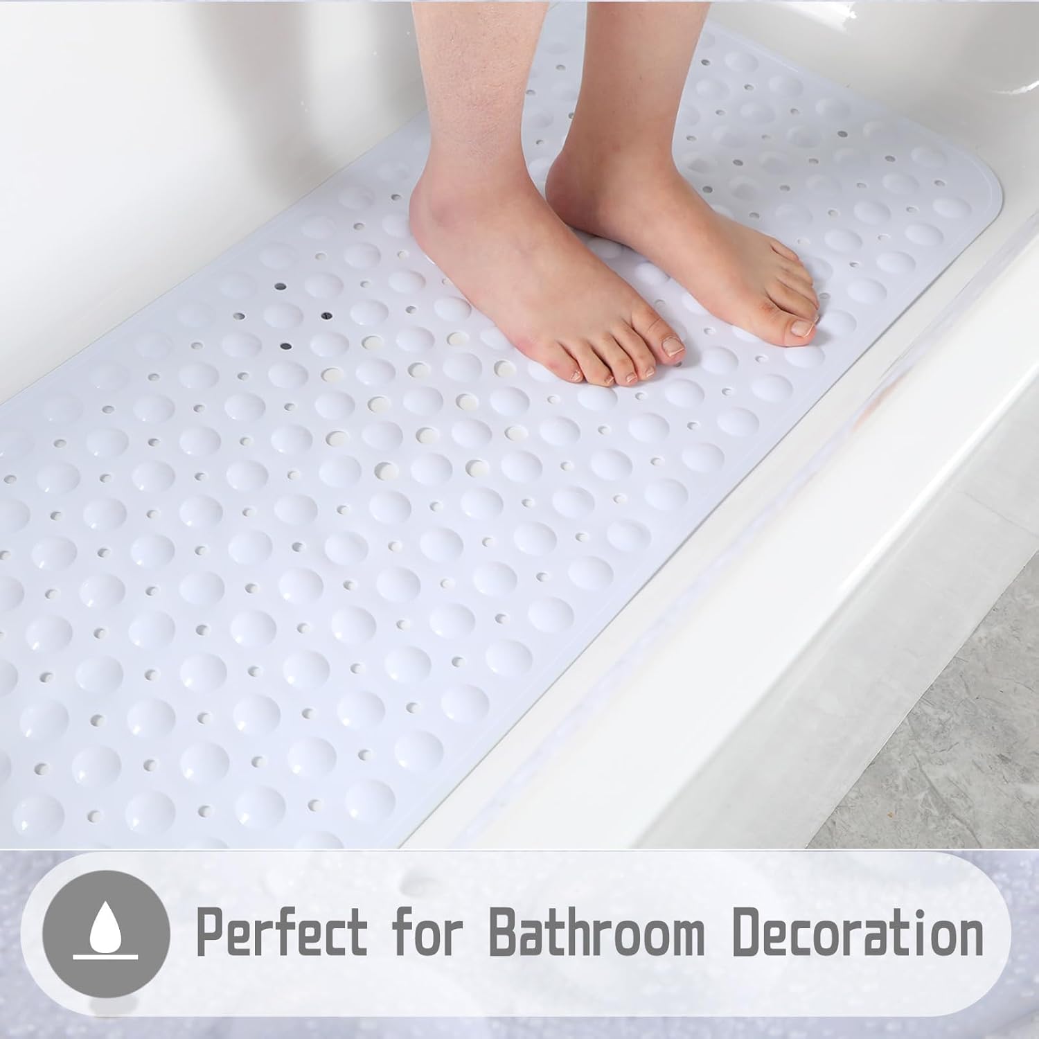XKVUKXO Non-Slip Bath Mat with Suction Cups 394x157 Inch Grey