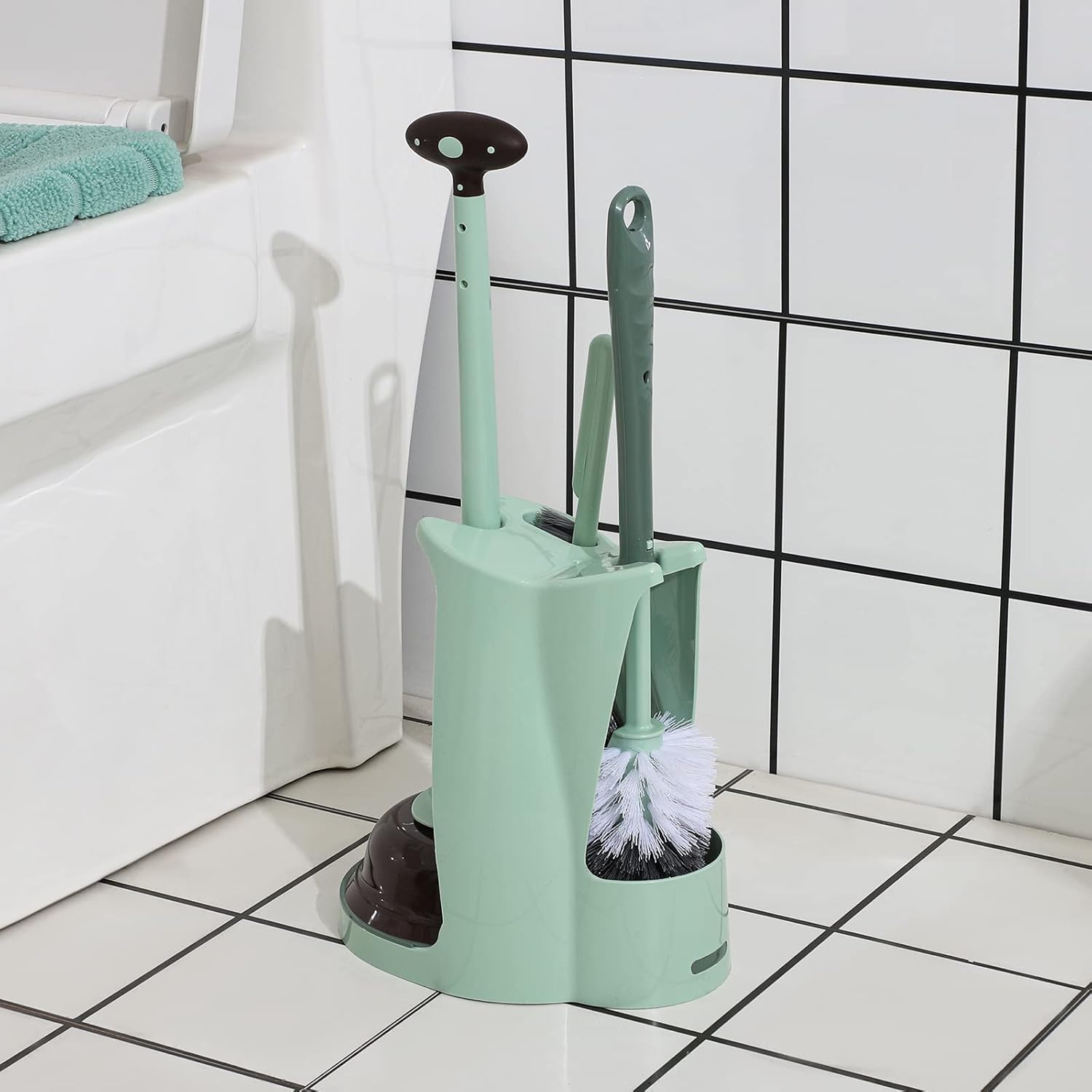 Cq Acrylic Toilet Brush and Plunger Set with Holder