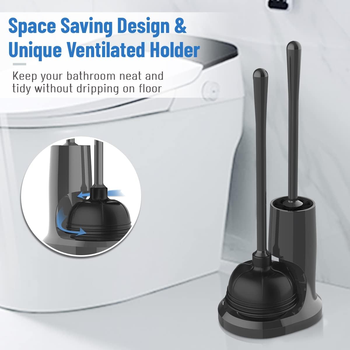 UPTRONIC 4 Pack Toilet Plunger and Brush Set