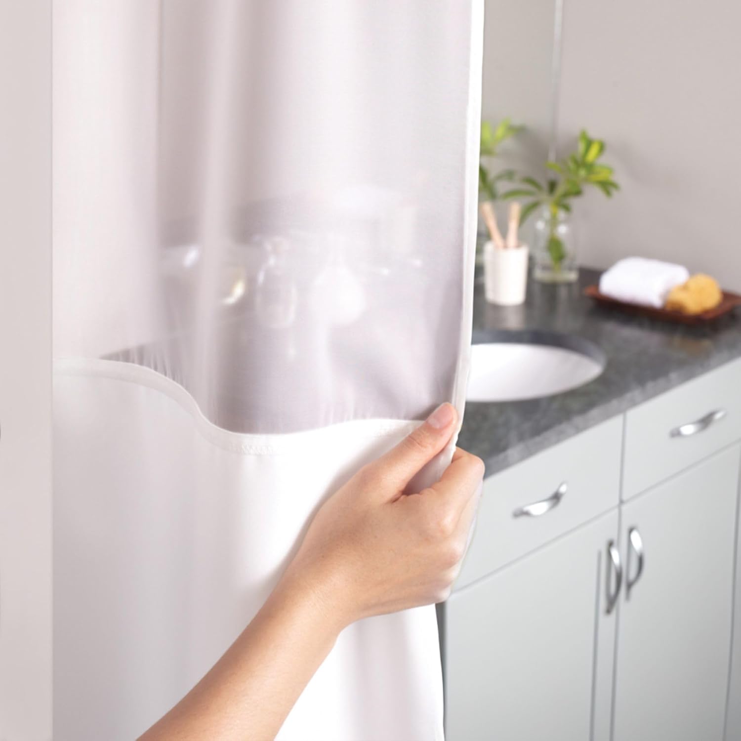 Hookless 3-in-1 Waffle Shower Curtain Set Navy 71 x 74