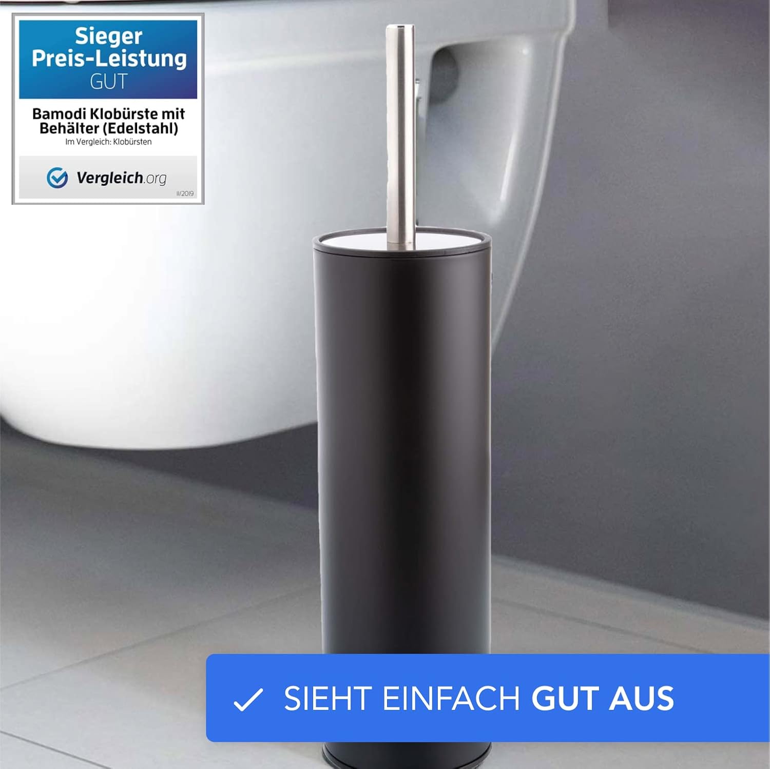 Bamodi Toilet Brush and Holder - Matt Black 1